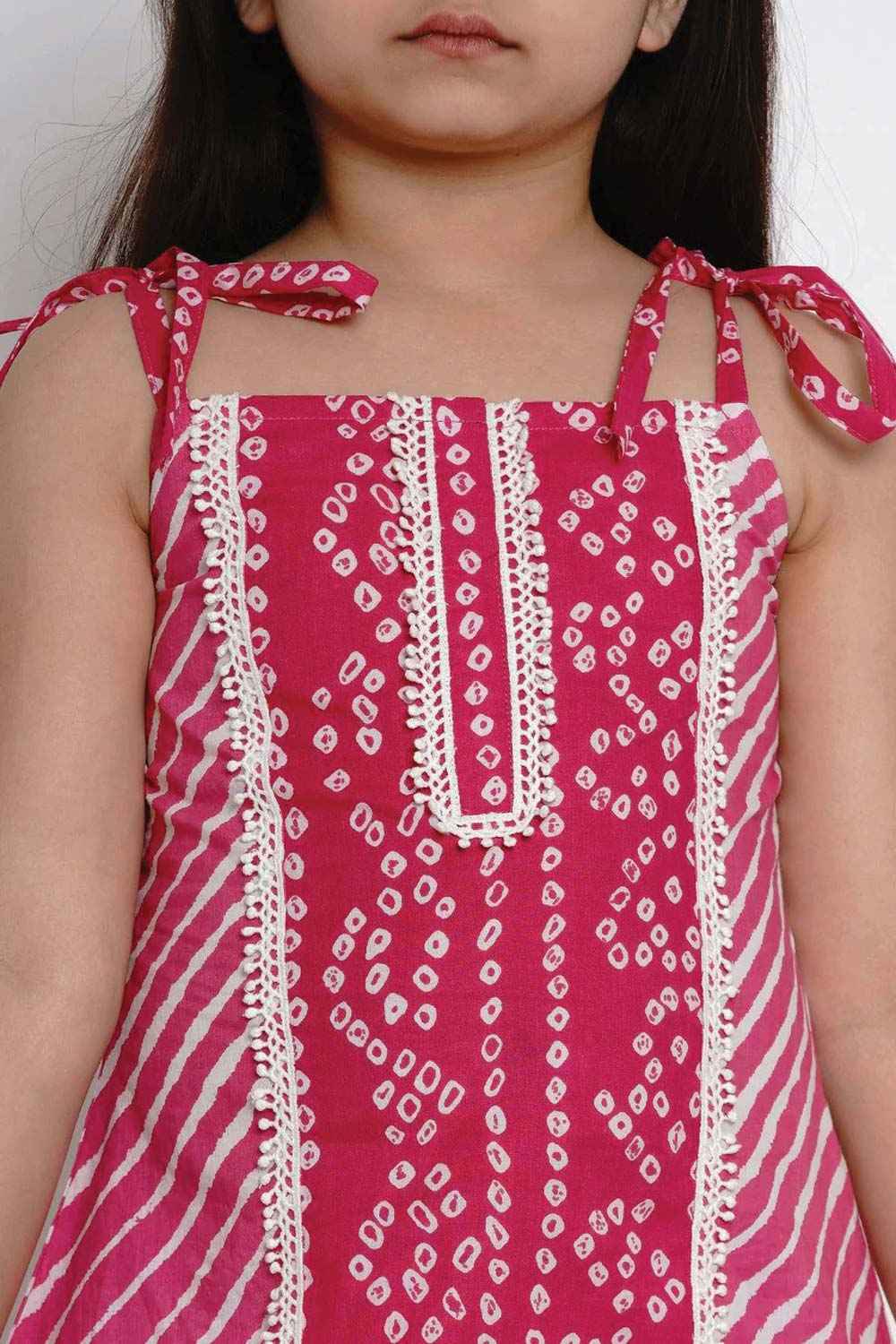 Buy Girl's Pink Striped Kurta With Palazzos Online - Zoom In