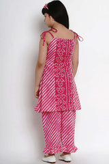 Buy Girl's Pink Striped Kurta With Palazzos Online - Side