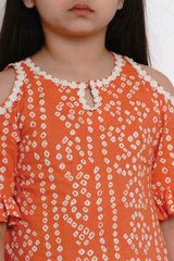 Buy Girl's Orange And White Dyed Kurta With Palazzos Online - Zoom In