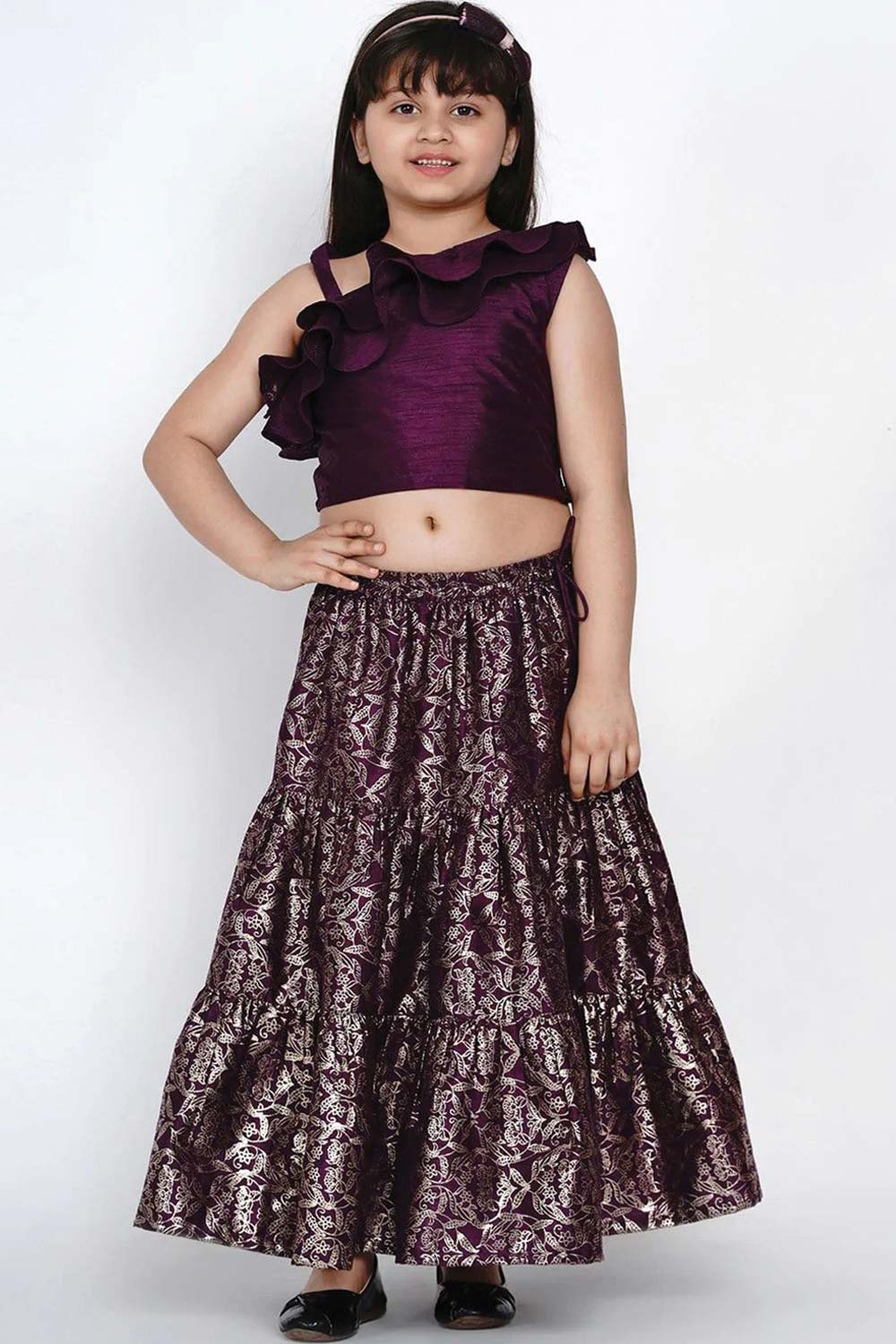 Buy Girl's Purple Ready To Wear Lehenga With Blouse Online
