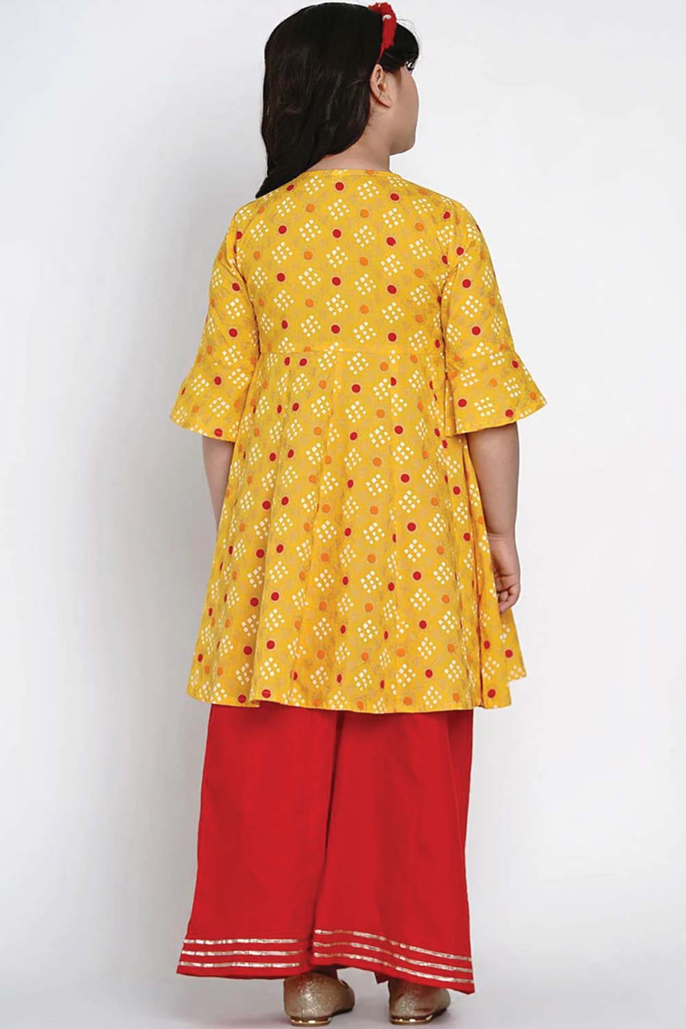 Buy Girl's Yellow And Red Printed Kurta With Palazzos Online - Side