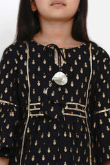 Buy Girl's Black Printed Kurta With Sharara And Dupatta Online - Side