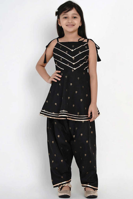 Buy Girl's Black Embroidered Kurti With Salwar Online