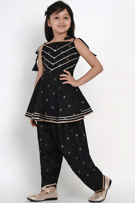 Buy Girl's Black Embroidered Kurti With Salwar Online - Back