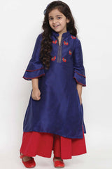 Buy Girl's Blue Embroidered Kurti With Palazzos Online