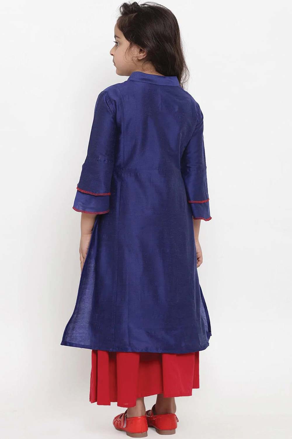 Buy Girl's Blue Embroidered Kurti With Palazzos Online - Side