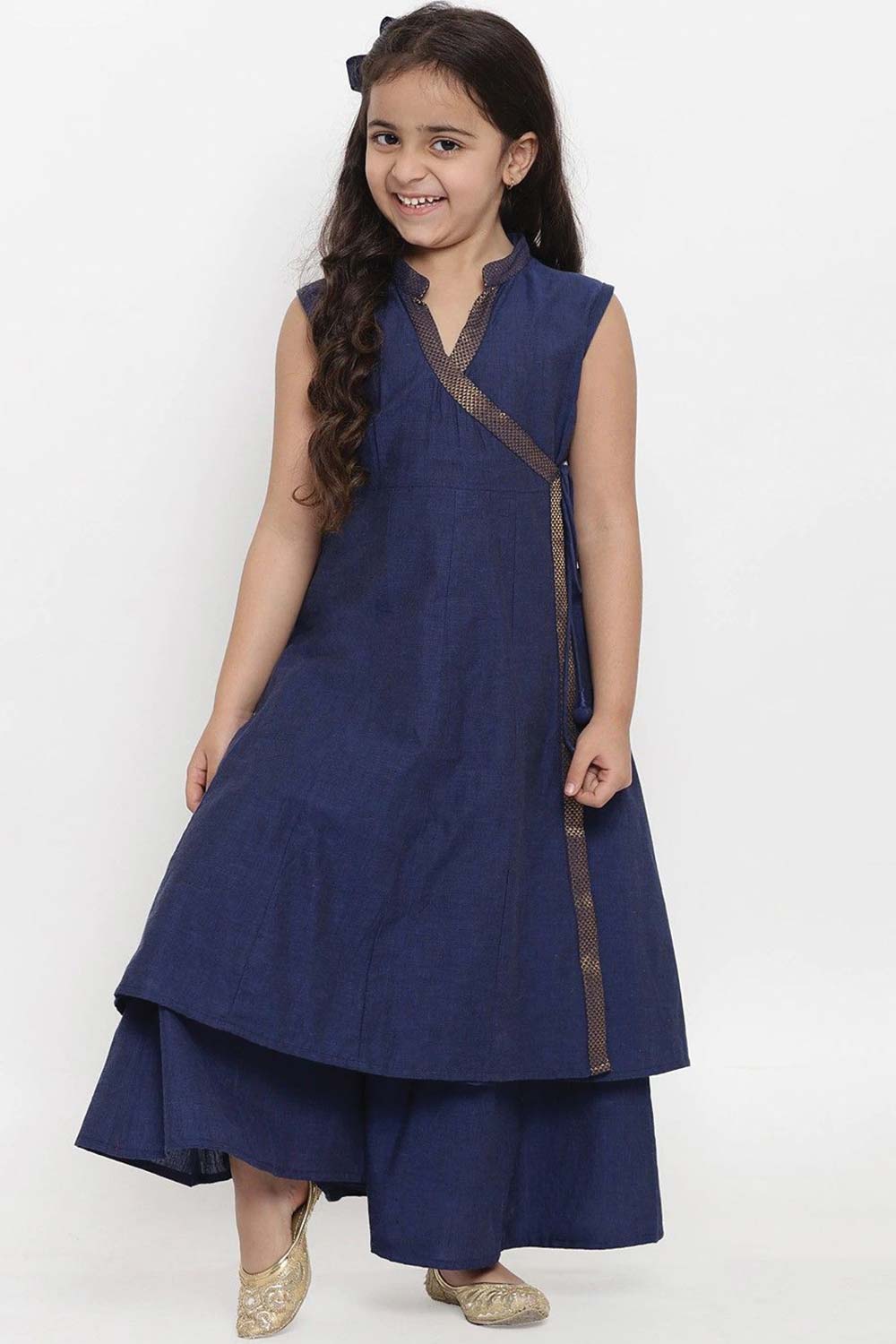 Buy Girl's Navy Blue Self Design Kurta With Palazzos Online