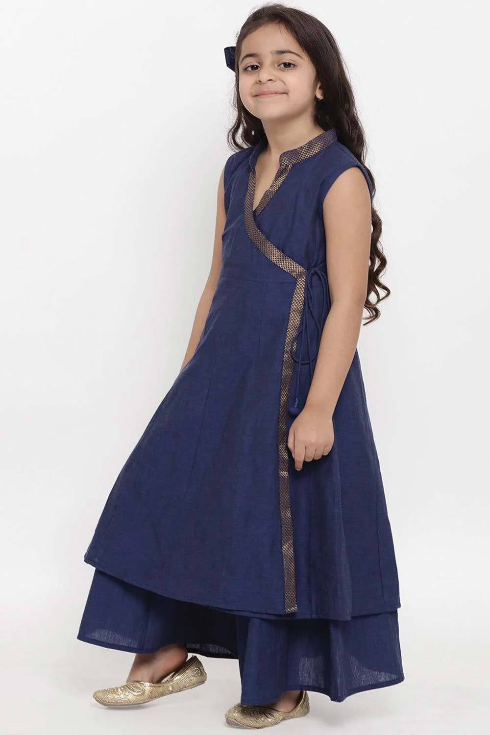 Buy Girl's Navy Blue Self Design Kurta With Palazzos Online - Back