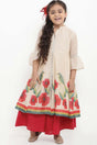 Buy Girl's Beige Printed Kurti With Palazzos Online