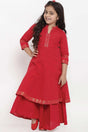 Buy Girl's Red Self Design Kurta With Palazzos Online