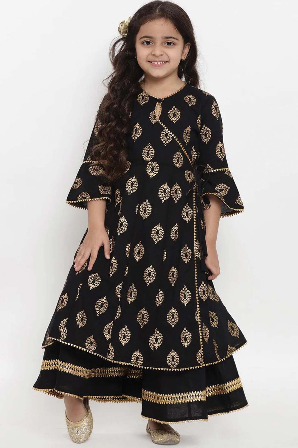 Buy Girl's Black Printed Kurta With Palazzos Online