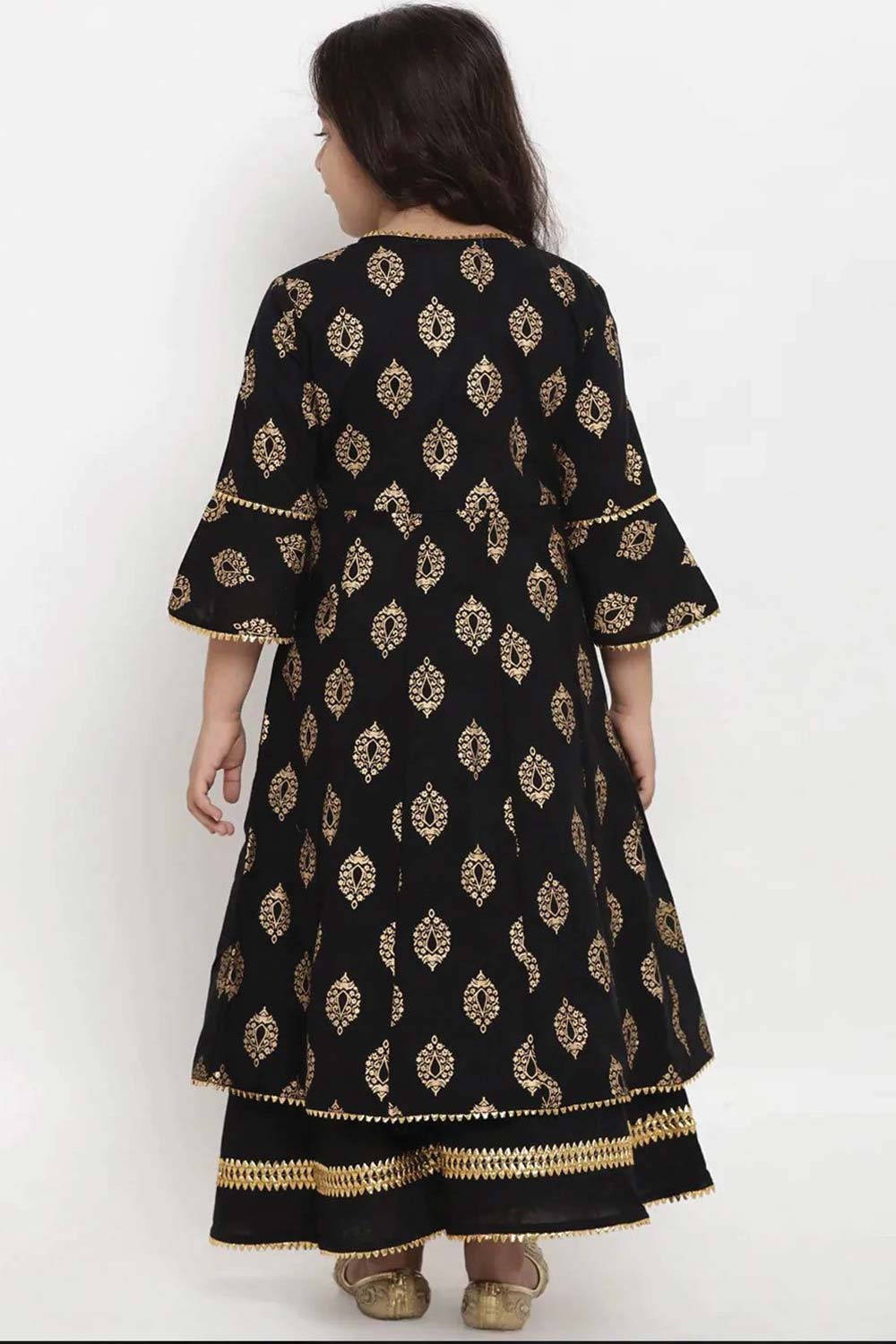 Buy Girl's Black Printed Kurta With Palazzos Online - Side