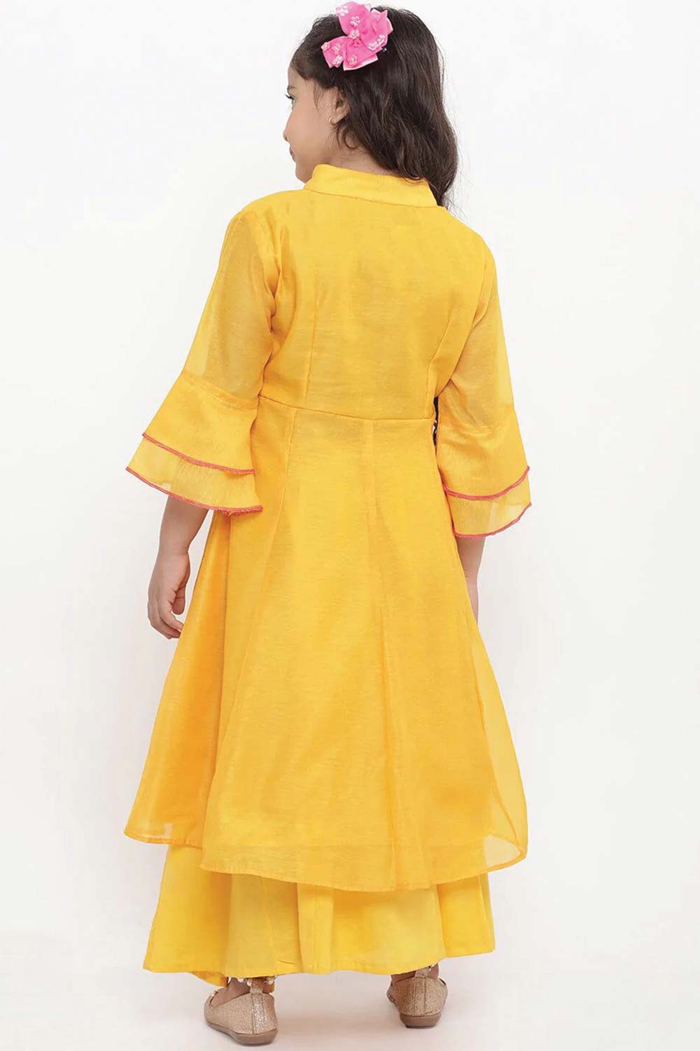 Buy Girl's Yellow Printed Kurta With Palazzos Online - Side