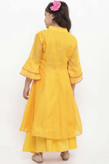 Buy Girl's Yellow Printed Kurta With Palazzos Online - Side