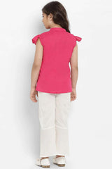 Buy Girl's Fuchsia Pink And White Printed Top With Palazzos Online - Side
