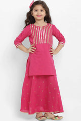 Buy Girl's Pink Solid Kurta With Skirt Online