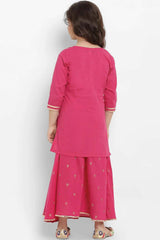 Buy Girl's Pink Solid Kurta With Skirt Online - Front