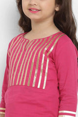 Buy Girl's Pink Solid Kurta With Skirt Online - Side