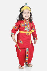 Buy Boy's Red Embroidered Kanhaiya Kurta Dhoti Set Online