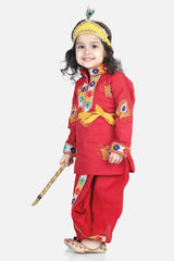 Buy Boy's Red Embroidered Kanhaiya Kurta Dhoti Set Online - Front