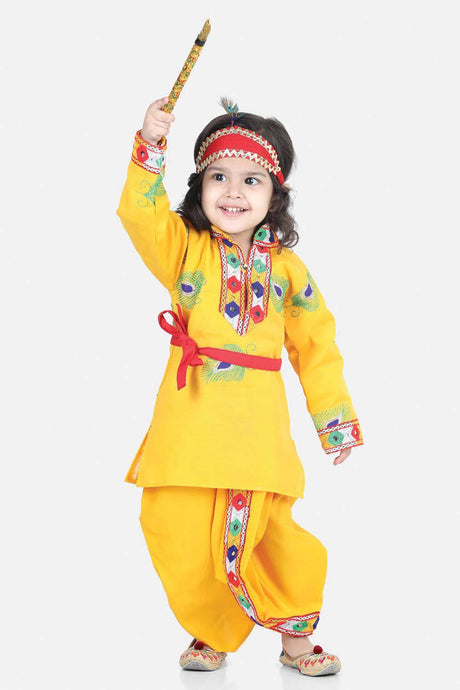 Buy Boy's Yellow Embroidered Kanhaiya Kurta Dhoti Set Online