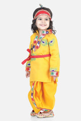 Buy Boy's Yellow Embroidered Kanhaiya Kurta Dhoti Set Online - Front