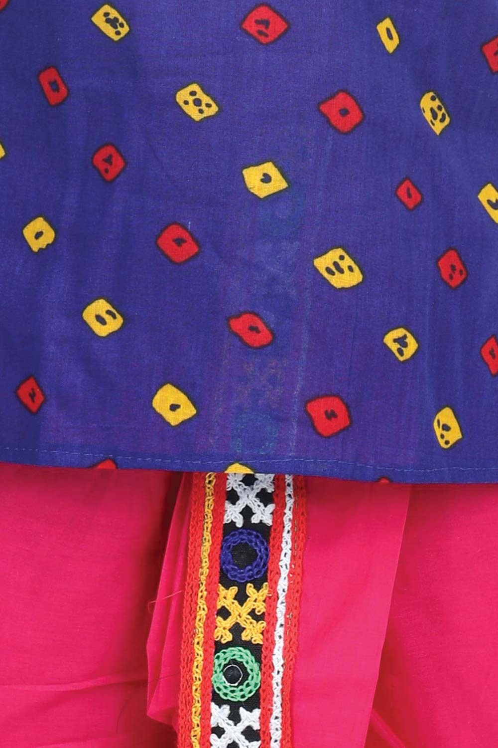 Buy Boy's Blue Bandhani Print Cotton Full Sleeve Kurta Dhoti Set Online - Side