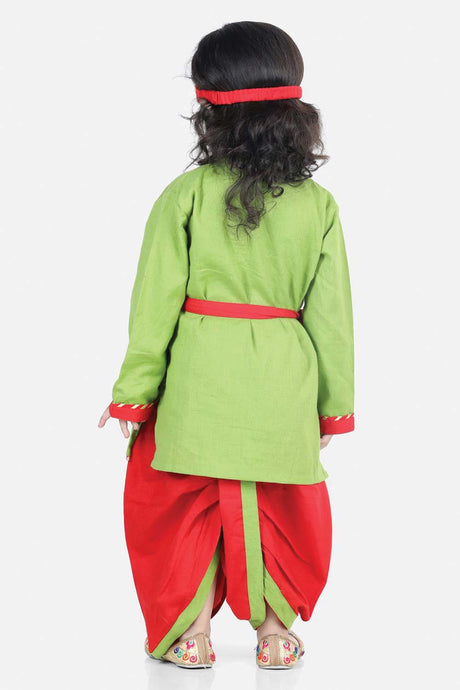 Buy Boy's Green Cotton Embroidery Kanhaiya Dhoti Kurta Mukut Set Online - Back
