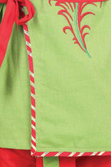 Buy Boy's Green Cotton Embroidery Kanhaiya Dhoti Kurta Mukut Set Online - Side