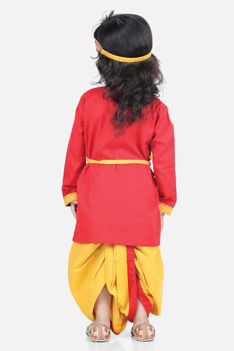 Buy Boy's Red Cotton Embroidery Kanhaiya Dhoti Kurta Mukut Set Online - Back