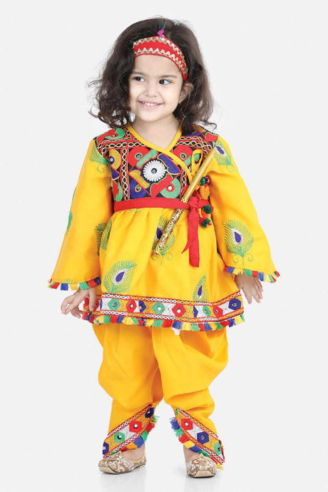 Buy Girl's Yellow Embroidered Dhoti Top Radha Dress Online