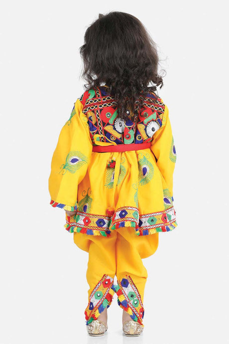 Buy Girl's Yellow Embroidered Dhoti Top Radha Dress Online - Back