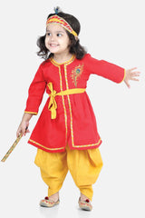 Buy Girl's Red Cotton Embroidery Radha Kurta Dhoti Set With Mukut  Online