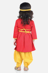 Buy Girl's Red Cotton Embroidery Radha Kurta Dhoti Set With Mukut  Online - Back