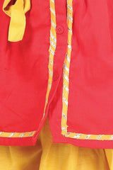 Buy Girl's Red Cotton Embroidery Radha Kurta Dhoti Set With Mukut  Online - Side