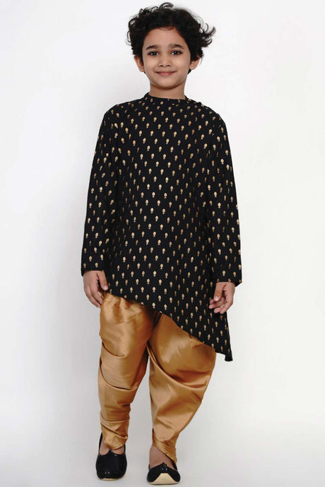 Buy Boy's Black Kurta With Golden Dhoti Set Online