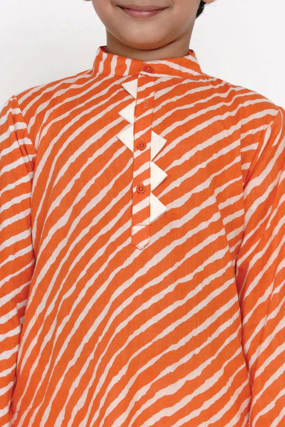 Buy Boy's Orange Laheriya Kurta With Off-White Pajama Set Online - Back