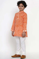 Buy Boy's Orange Laheriya Kurta With Off-White Pajama Set Online - Side