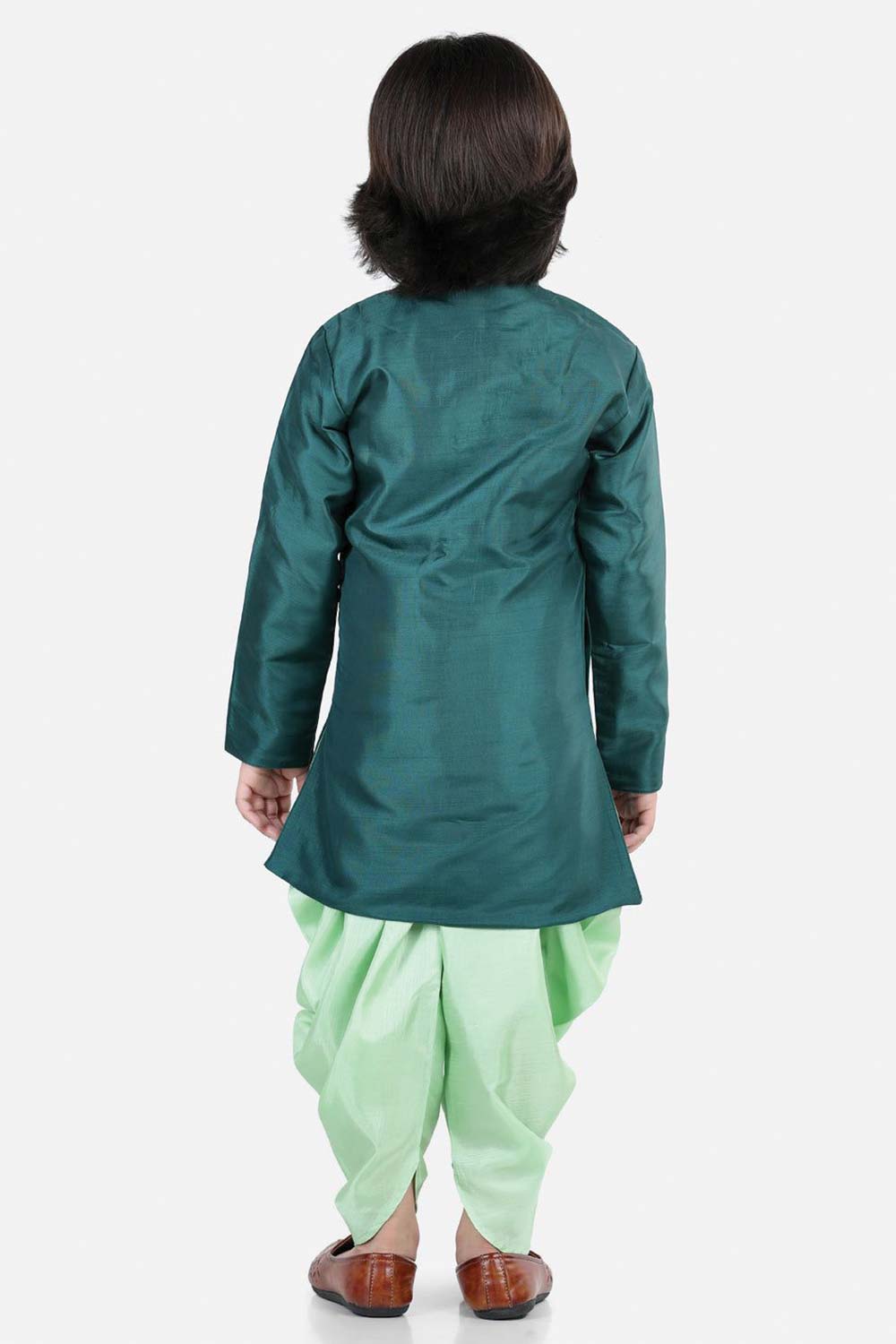 Buy Boy's Green Hand Embroidered Kurta Dhoti Set Online - Back