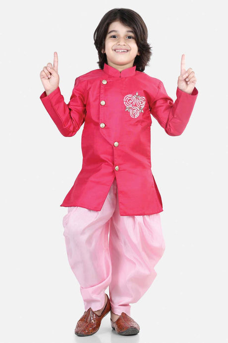 Buy Boy's Pink Hand Embroidered Kurta Dhoti Set Online