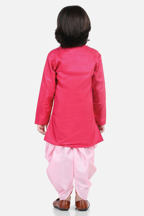 Buy Boy's Pink Hand Embroidered Kurta Dhoti Set Online - Back