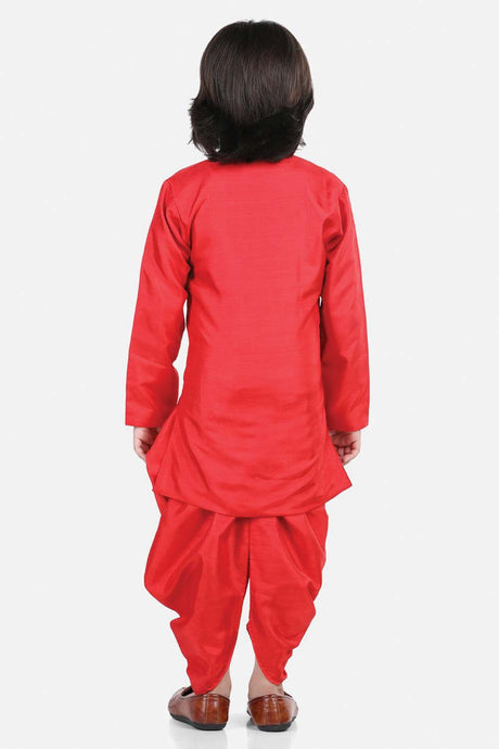Buy Boy's Red Hand Embroidered Kurta Dhoti Set Online - Back