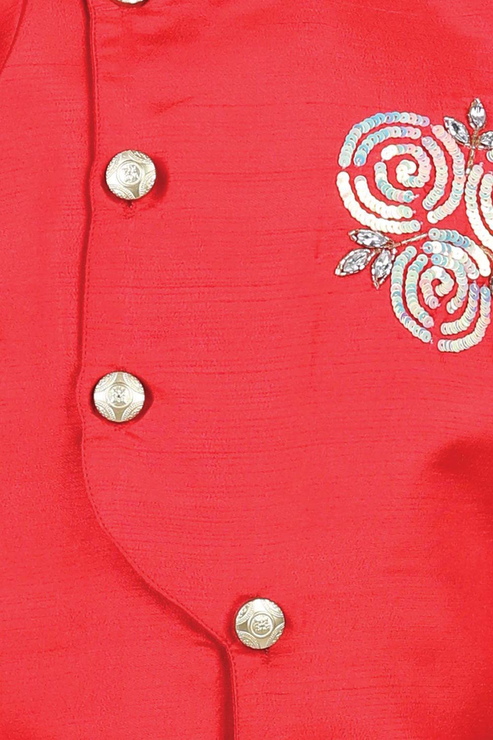 Buy Boy's Red Hand Embroidered Kurta Dhoti Set Online - Zoom In
