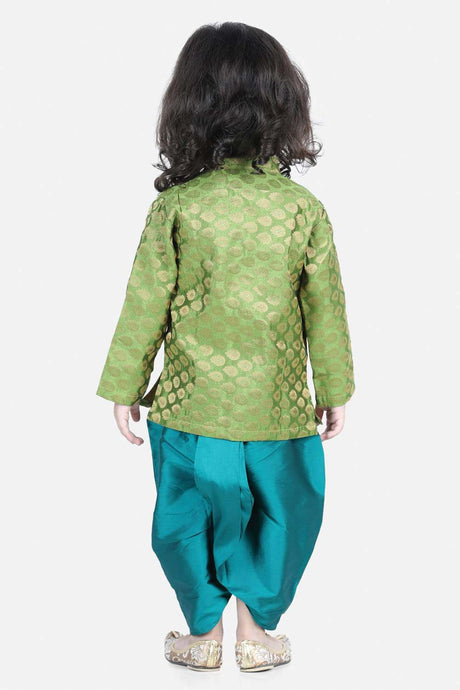 Buy Boy's Green Jacquard Full Sleeve Sherwani Dhoti Online - Back