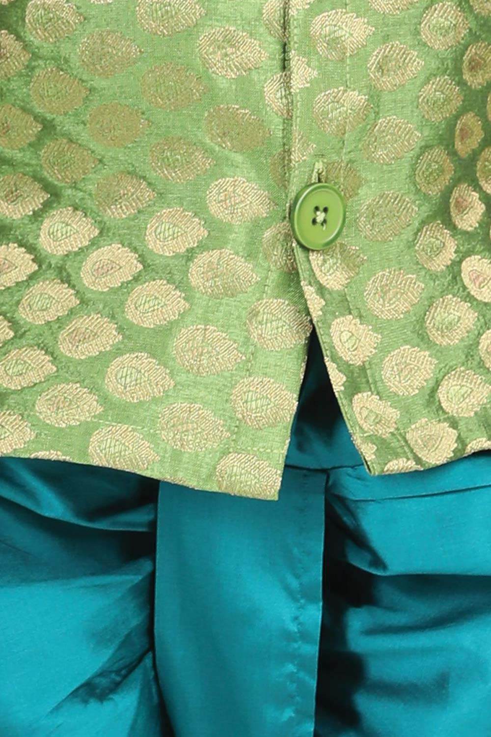 Buy Boy's Green Jacquard Full Sleeve Sherwani Dhoti Online - Side