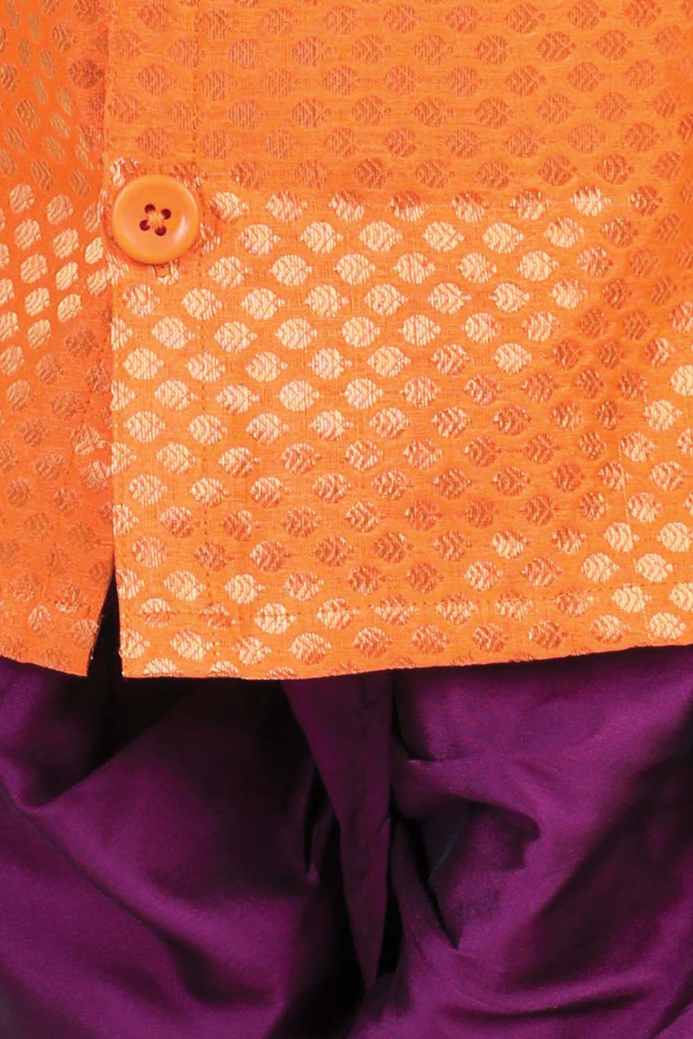 Buy Boy's Orange Jacquard Full Sleeve Sherwani Dhoti Online - Side