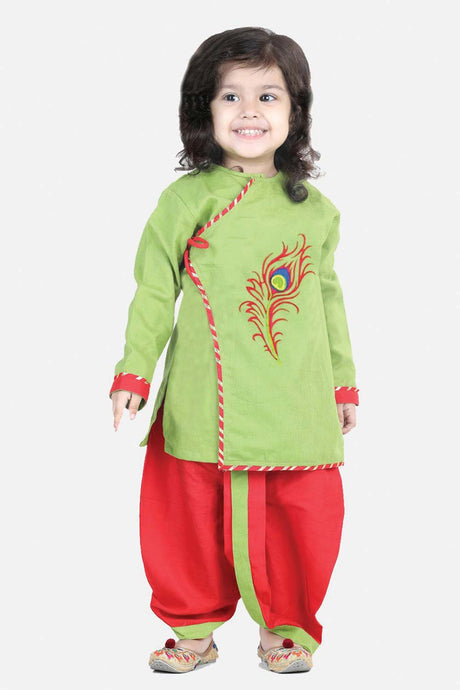 Buy Boy's Green Cotton Embroidery Kanhaiya Kurta Dhoti Set Online