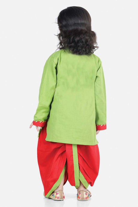 Buy Boy's Green Cotton Embroidery Kanhaiya Kurta Dhoti Set Online - Back