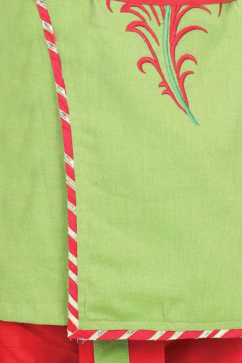 Buy Boy's Green Cotton Embroidery Kanhaiya Kurta Dhoti Set Online - Side