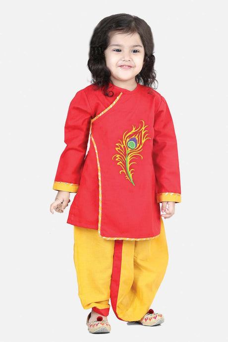 Buy Boy's Red Cotton Embroidery Kurta Dhoti Set Online